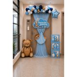 HAPPYLOOPPARTY Yeni Doğan Erkek Bebek Hastane Süsleme Seti 40 Balonlu Mavi Tül Kapı Süsü Ayıcık Baby Hoşgeldin Bebeğim Set