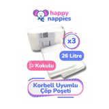 HappyNappies Korbell 26lt Uyumlu Yerli Malı Bebek Bezi Çöp Poşeti - 3 Paket - 2100 Bebek Bezi Kapasitesi