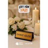 Happynesso Masa Yazısı Serisinden SİYAH Pleksi Üstü ÇİFT Yön GOLD Metal "DAMAT AİLESİ" Yazısı - 100 mm X 50 mm