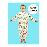 Happystore Elyafsız Organik Kışlık Uzun Kol Çift Kat %100 Pamuk Pazen Dinozorlu Cocuk Bebek Uyku Tulumu