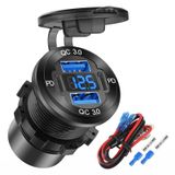 Hapytrip 12V USB Çıkışı 4 Portlu Araç Şarj Cihazı, 78W Çift PD3.0 ve Çift QC3.0 Multipul Port Araba USB Soket Alüminyum Şarj Cihazı Mavi Voltmetre ve Düğme Anahtarı, Araba Deniz RV vb.