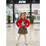 Harby Minnie Mouse Baskı Sweatshirt Leopar Desenli Ketek Etek Kız Çocuk Takım - 3 - 4 Yaş - Kırmızı - Leopar