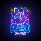 Hard Games Neon Tabela, Oyun Odası Duvar Dekoru | Neon Işıklı Tasarım, Tuğla Duvar Temalı, Gamepad Figürlü, Renkli LED Efekti, Gamer Odası İçin