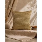 Hardal Bej Geometrik Desenli Keten Kırlent Kılıfı 43X43 Cm – Premium Collection