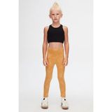 Hardal Çiçek Desen Jakarlı Kız Çocuk Tam Boy Tayt - 5 Yaş - Açık Hardal