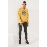 Hardal Erkek Kamuflaj Desen Baskılı Standart Kalıp Kapüşonlu Sweatshirt-87884