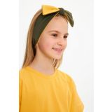 Hardal-Haki Kiz Pamuklu Penye, Kaymaz, Terletmez, Ultra Hafif Esnek Fiyonk Baglamali Sac Bandi Bandana