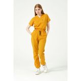 Hardal Likralı Scrubs Jogger Paça Doktor Hemşire Forması Yarasa Kol Takım Unisex