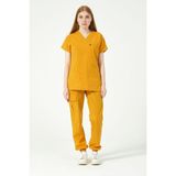Hardal Likralı Scrubs Kargo Cep Jogger Paça Doktor Hemşire Forması Yarasa Kol Takım Unisex