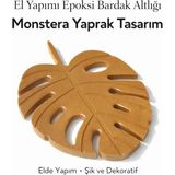 Hardal Rengi Yaprak Tasarım Epoksi Bardak Altlığı
