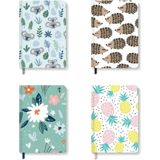 Hardcover 4'lü Çizgili (Koala+Kirpi+Çiçek+Ananas) Cool Series 13X21 cm Defter - Karışık-Çok Renkli - Ciltli - 13*20