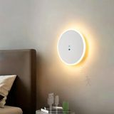 Hareket Sensörlü Duvar Lambası LED Duvar Aydınlatması Şarj Edilebilir Modern Minimalist Yuvarlak Duvar Lambası Yatak Odası Oturma Odası Koridor Merdiven (Sıcak Beyaz Işık, 1 Adet)