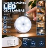 Hareket Sensörlü Led Gece Lambası Şarj Edilebilir Dolap Merdiven Duvar Aydınlatma Beyaz Renk Yuvarlak Yapışkan Mıknatıs Manyetikli