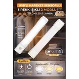 Hareket Sensörlü Led Lamba 20Cm Usb Şarjlı 3 Renk Işık Dolap Mutfak Tezgah Altı Aydınlatma 1Adet