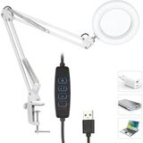Hareketli 8x Büyüteçli LED Işıklı Masa Çalışma Lambası - Mengeneli (Beyaz)