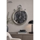 Hareketli Çarklı Metal Duvar Saati, 45 cm, Gümüş, Modern-Endüstriyel-Dekoratif, Pilli, Salon ve Ofis için, Yuvarlak