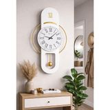 Hareketli sarkaç, Cam Yüzeyli, Metal halkalı, Dekoratif Duvar Saati - ROMA 70CM (BEYAZ GOLD)