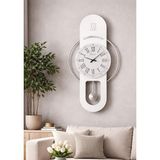 Hareketli sarkaç, Cam Yüzeyli, Metal halkalı, Dekoratif Duvar Saati - ROMA 70CM (BEYAZ GÜMÜŞ)