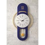 Hareketli sarkaç, Cam Yüzeyli, Metal halkalı, Dekoratif Duvar Saati - ROMA 70CM (LACİVERT GOLD)