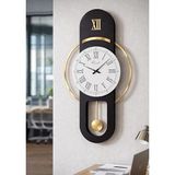 Hareketli sarkaç, Cam Yüzeyli, Metal halkalı, Dekoratif Duvar Saati - ROMA 70CM (SİYAH GOLD)