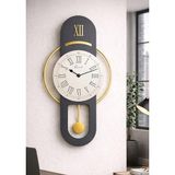 Hareketli sarkaç, Cam Yüzeyli, Metal halkalı, Dekoratif Duvar Saati ROMA (Antrasit Gold) 70CM