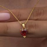 Harem Altın Gümüş Gold Kırmızı Taşlı Kalpli Kadın Kolye