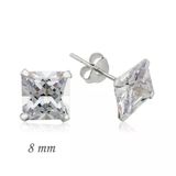 Harem Altın Gümüş Kare Tek Taş Zirkon - 8 mm Küpe