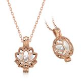 Harem Altın Gümüş Rose Beyaz İnci Kafesli Lotus Kadın Kolye