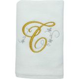 Harf Nakışlı Kadife Beyaz El Havlusu 30 x 50 cm - C - Ekru - Gold - 30 x 50 cm