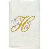 Harf Nakışlı Kadife Beyaz El Havlusu 30 x 50 cm - H - Ekru - Gold - 30 x 50 cm