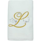 Harf Nakışlı Kadife Beyaz El Havlusu 30 x 50 cm - L - Ekru - Gold - 30 x 50 cm