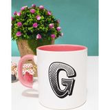 Harf Tasarımlı G Harfli Kupa Bardak Pembe - 1 Adet - Beyaz - Pembe - 300 ml
