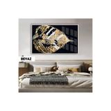 Harika bir ev |Altın Etnik Desenli Yaprak Modeli |Çerçeveli Temperli Cam Tablo Tekli Yatay,Beyaz 60 x 90