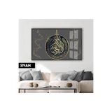 Harika bir ev |Altın Renkli Desen Ayetel Kürsi Dini Modeli |Çerçeveli Temperli Cam Tablo Tekli Yatay,Siyah 50 x 70