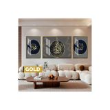Harika bir ev |Ayetel K.-Allah-Muhammaed Dini Model|Çerçeveli Temperli Cam Tablo 3Lü Yatay,Gold 60 x 190