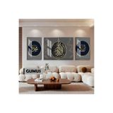 Harika bir ev |Ayetel K.-Allah-Muhammaed Dini Model|Çerçeveli Temperli Cam Tablo 3Lü Yatay,Gümüş 60 x 190