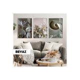 Harika bir ev |Beyaz Zambak Deniz Kabuğu Kombini |Çerçeveli Cam Tablo 3Lü Dikey,Beyaz 30 x 40