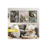 Harika bir ev |Beyaz Zambak Deniz Kabuğu Kombini |Çerçeveli Cam Tablo 3Lü Dikey,Gold 30 x 40