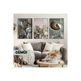 Harika bir ev |Beyaz Zambak Deniz Kabuğu Kombini |Çerçeveli Cam Tablo 3Lü Dikey,Gümüş 40 x 60
