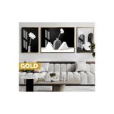 Harika bir ev |Bohemi Siyah&Beyaz Set Vazoda Gül Model|Çerçeveli Temperli Cam Tablo 3Lü Yatay,Gold 60 x 190