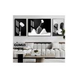 Harika bir ev |Bohemi Siyah&Beyaz Set Vazoda Gül Model|Çerçeveli Temperli Cam Tablo 3Lü Yatay,Gümüş 60 x 190