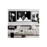 Harika bir ev |Bohemi Siyah&Beyaz Set Vazoda Gül Model|Çerçeveli Temperli Cam Tablo 3Lü Yatay,Siyah 60 x 190