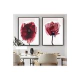 Harika bir ev |Bordo Gelincik Çiçeği Kombini 01 |Çerçeveli Cam Tablo 2Li Dikey,Siyah 50 x 70