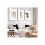 Harika bir ev Çocuk Odası Oturma Salonu-Minimalist Modern Bohem Bitki Desenler |Ahşap Çerçeveli 3Lü Mdf Ahmdf,Beyaz 40 x 30