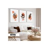 Harika bir ev Çocuk Odası Oturma Salonu-Minimalist Modern Bohem Bitkiler Turuncu |Ahşap Çerçeveli 3Lü Mdf Ahmdf,Beyaz 30 x 20