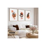 Harika bir ev Çocuk Odası Oturma Salonu-Minimalist Modern Bohem Bitkiler Turuncu |Ahşap Çerçeveli 3Lü Mdf Ahmdf,Krem 30 x 20