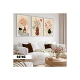 Harika bir ev Çocuk Odası Oturma Salonu-Minimalist Modern Bohem Soft Krem Bitki|Ahşap Çerçeveli 3Lü Mdf Ahmdf,Beyaz 70 x 50