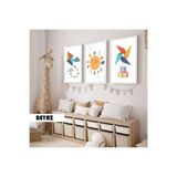 Harika bir ev Çocuk Odası Oturma Salonu-Minimalist Modern Bohem Uçurtma-Rüzgar Gülü|Ahşap Çerçeveli 3Lü Mdf Ahmdf,Beyaz 30 x 20
