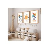 Harika bir ev Çocuk Odası Oturma Salonu-Minimalist Modern Bohem Uçurtma-Rüzgar Gülü|Ahşap Çerçeveli 3Lü Mdf Ahmdf,Krem 30 x 21