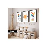 Harika bir ev Çocuk Odası Oturma Salonu-Minimalist Modern Bohem Uçurtma-Rüzgar Gülü|Ahşap Çerçeveli 3Lü Mdf Ahmdf,Siyah 30 x 21